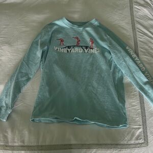 Vineyard Vines Aqua Long Sleeve Graphic Tee with Pink Surfers